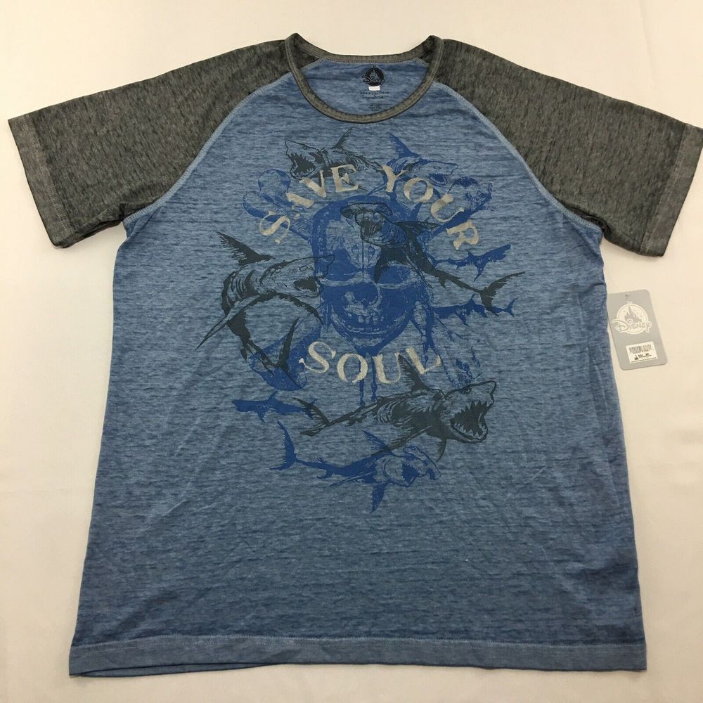 Disney Tokyo Pirates of the Caribbean Save Your‎ Soul Skull Shirt Blue Men's S
